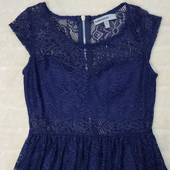 Bailey Blue Navy Lace Overlay Cap Sleeve Fit & Flare Skater Dress Small Boho - Picture 3 of 8